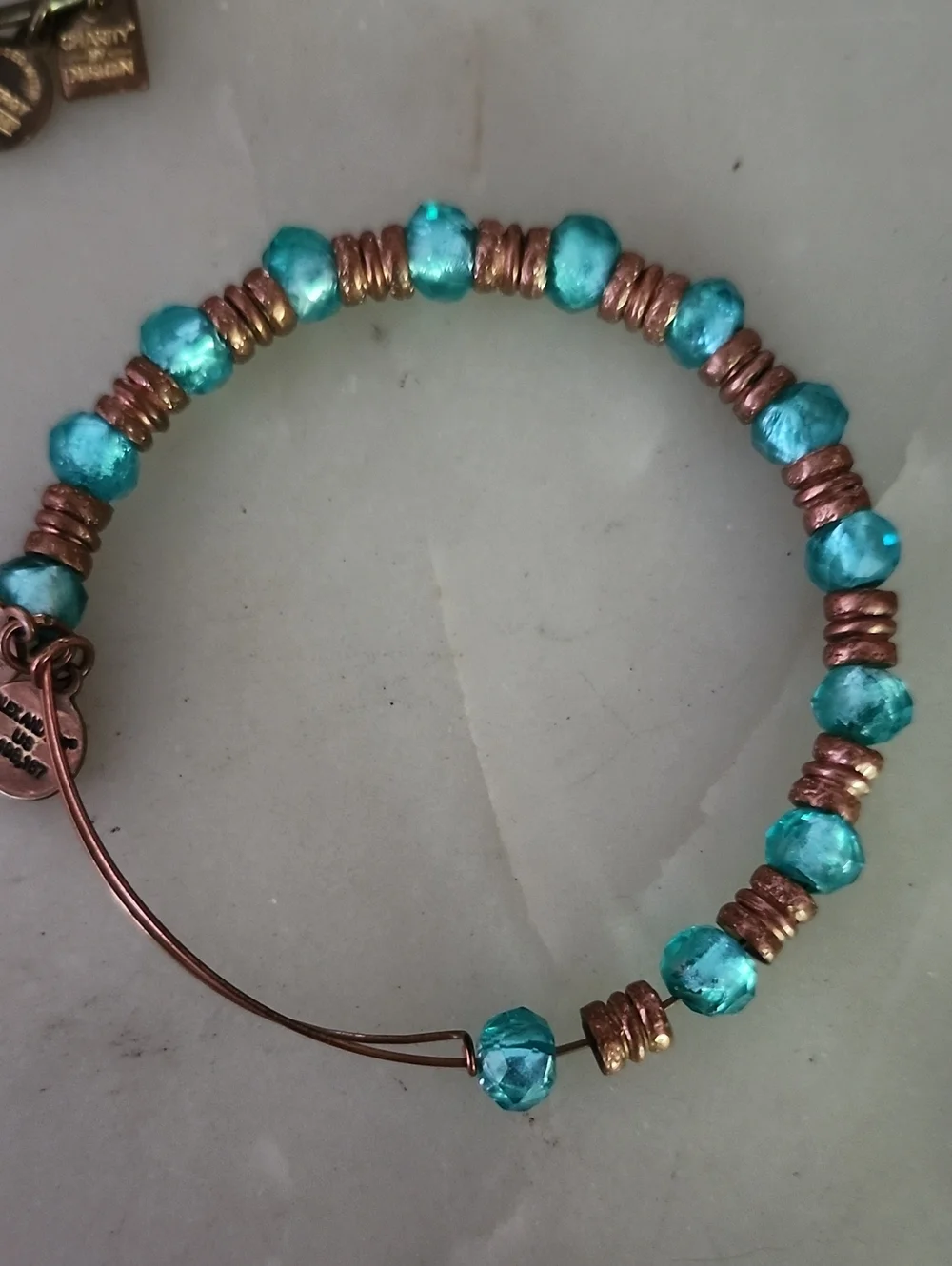 Alex and Ani Turquoise Beaded Bangle, Dolphin Charm Bangle, & Gold Tone Bangle
